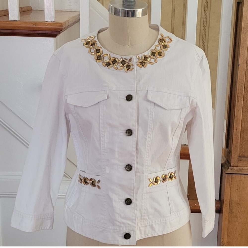 HEARTS OF PALM Denim White Cotton Vintage Jacket Size 12 Petite
